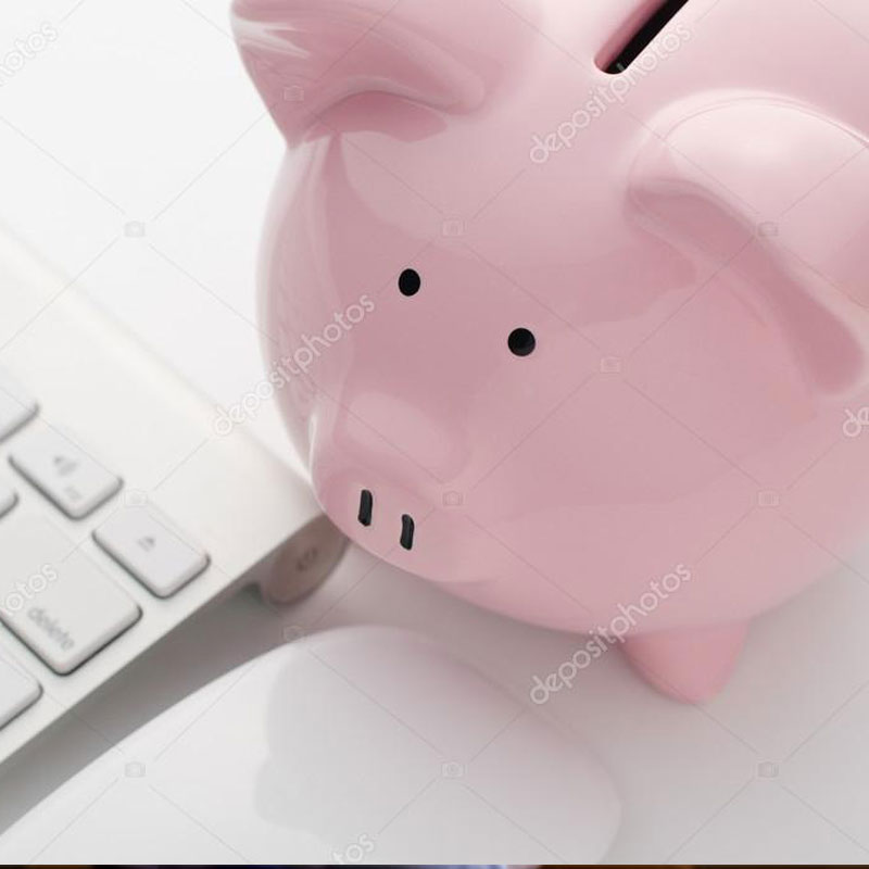A piggy bank and a keyboard